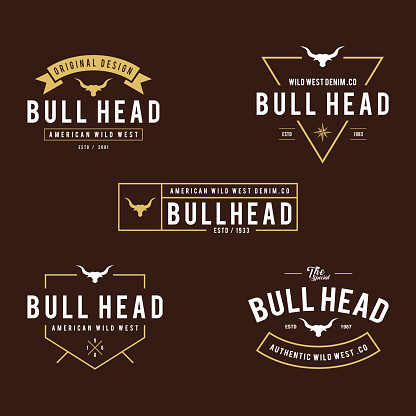 an amazing illustration of Vintage label with silhouette of bull head, Texas Wild West theme in white background