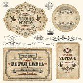 Set of vintage labels and elements. EPS 10 file with transparencies. File is grouped and layered with global colors.Only gradients used. Hi-res jpeg included.More works like this linked bellow.