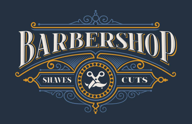 Vintage lettering for the barbershop Vintage lettering for the barbershop on the dark background.  All items are in separate groups store borders stock illustrations