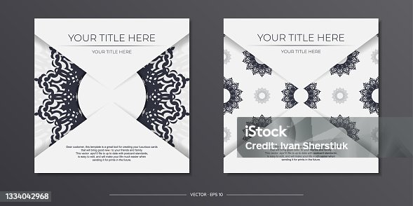 istock Vintage Light color postcard template with abstract ornament. Print-ready invitation design with mandala patterns. 1334042968