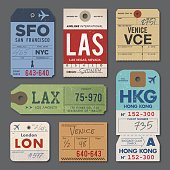 Vintage Luggage Tags and Stamps. EPS 10.