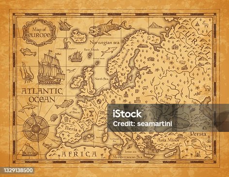 istock Vintage map of Europe, vector ancient parchment 1329138500