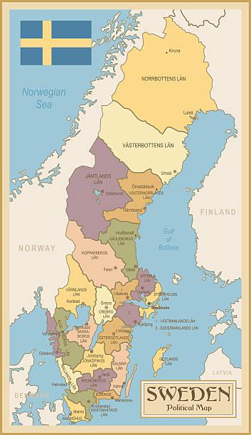 bildbanksillustrationer, clip art samt tecknat material och ikoner med vintage map of sweden - kalmar
