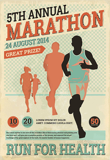 Vintage Marathon Runners Layered illustration of runners - global colors used and eps 10 with transparency elements. poster silhouettes stock illustrations