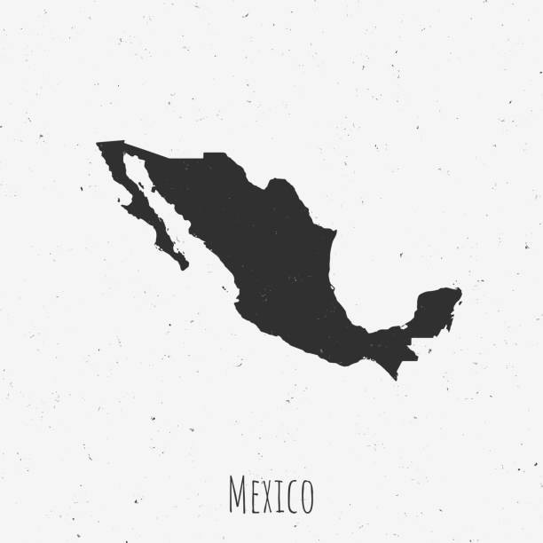 Black and white Mexico map in trendy vintage style, isolated on a dusty white background. A grunge texture is used to have a retro and worn effect. His name is written on the bottom of the image. Vector Illustration (EPS10, well layered and grouped). Easy to edit, manipulate, resize or colorize.