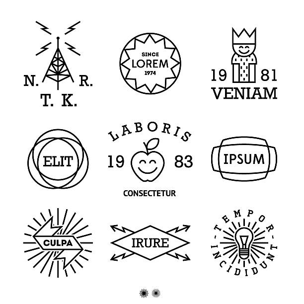 vintage minimal labels vintage minimal labels with king, shield, cow animal antenna stock illustrations