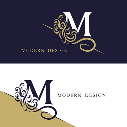 Vintage monogram with letter M. Calligraphic art  Logo. luxurious Drawn Emblem for Business Card, Book Design, Brand Name, Jewelry, Restaurant, Boutique. Creative Elegant Template. Vector illustration