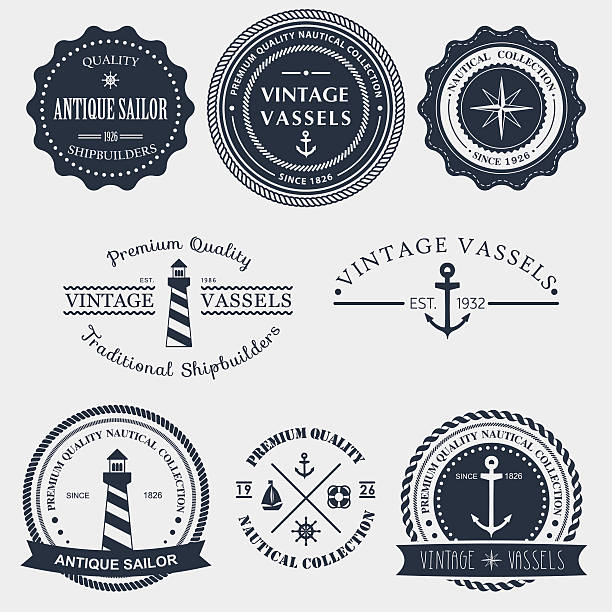 stockillustraties, clipart, cartoons en iconen met vintage nautical badger and labels - nautische stijl
