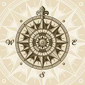 Vintage nautical medieval wind rose in woodcut style. Vector illustration with clipping mask.