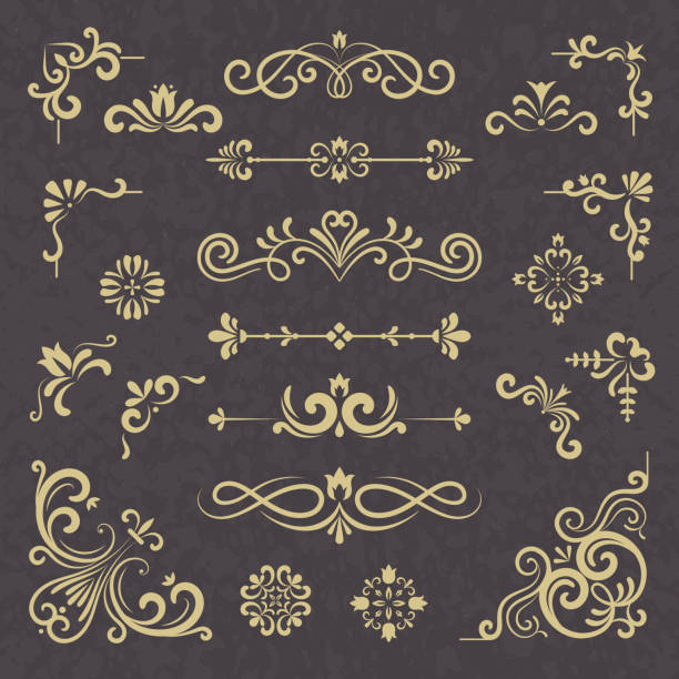 ilustrações de stock, clip art, desenhos animados e ícones de vintage ornament. borders dividers ornate victorian style floral wedding cornice vector typography set - estilo vitoriano