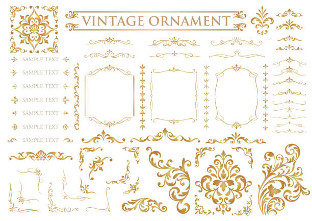 Vintage ornament set. Floral border and frames. decorative art stock illustrations