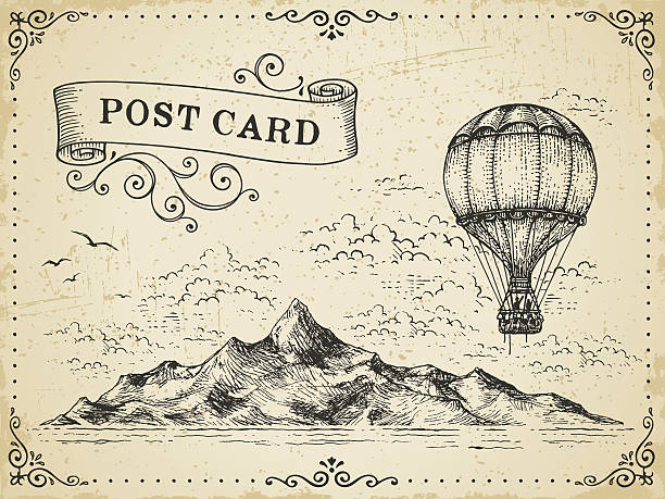 Vintage Post Card Hand drawn illustration.File is grouped,layered with global colors.More works like this in my portfolio. sky borders stock illustrations
