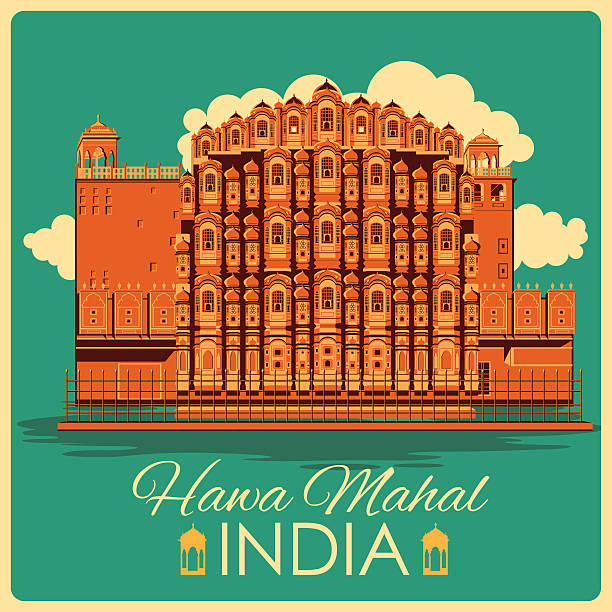 Vintage poster of Hawa Mahal in Rajasthan famous monument  India Vintage poster of Hawa Mahal in Rajasthan, famous monument of India . Vector illustration hawa mahal stock illustrations