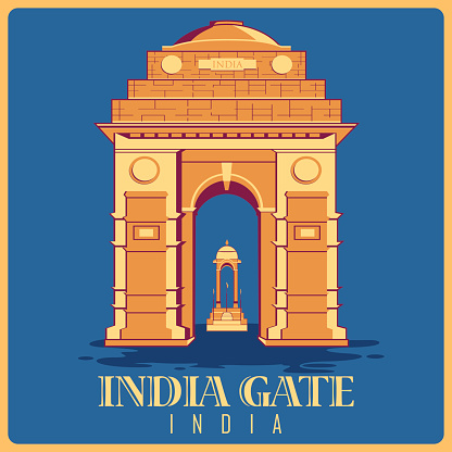 Vintage poster of India Gate in Delhi famous monument
