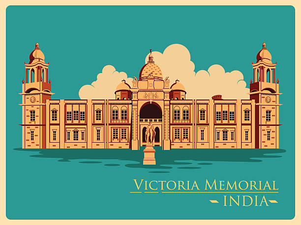 Vintage poster of Victoria Memorial in Kolkata famous monument  India Vintage poster of Victoria Memorial in Kolkata, famous monument of India . Vector illustration kolkata stock illustrations
