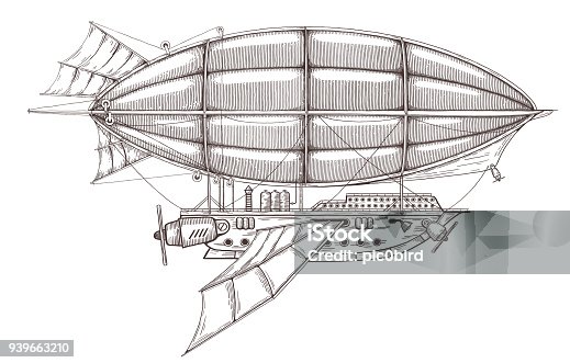 istock Vintage retro airship in steampunk style. 939663210