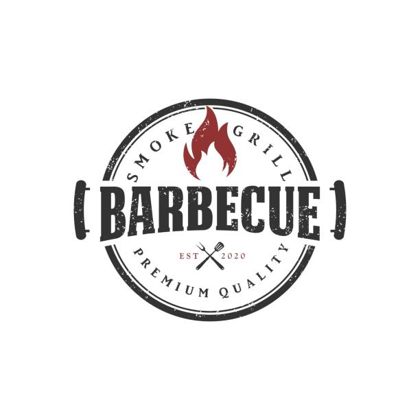 stockillustraties, clipart, cartoons en iconen met vintage retro bbq grill, barbecue, barbecue label stempel logo design vector - bbq