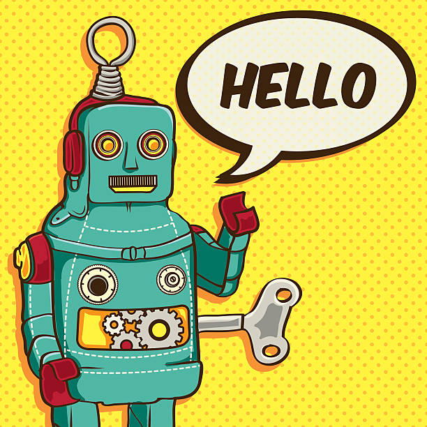 Vintage / Retro Robot vector illustration for greeting card Vintage / Retro Robot vector illustration for greeting card robot backgrounds stock illustrations