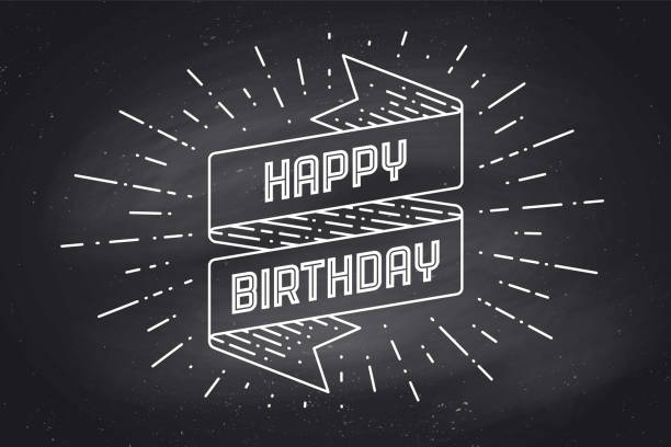 Vintage ribbon with text Happy Birthday Vintage ribbon banner and drawing in engraving style with text Happy Birthday. Hand drawn design element. Happy Birthday typography for greeting card, banner and poster. Vector Illustration birthday drawings stock illustrations