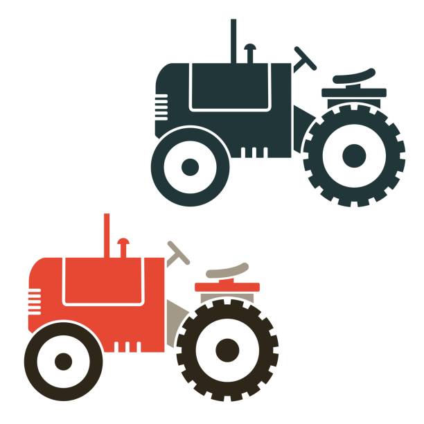 vintage reiten mäher traktor vektor illustration set - traktor stock-grafiken, -clipart, -cartoons und -symbole
