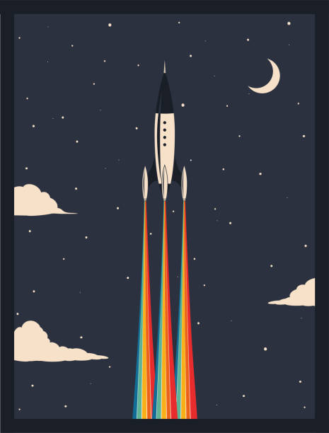 plakat rakietowy vintage - progress pride flag stock illustrations
