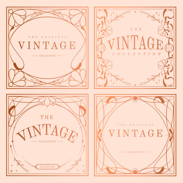 illustrazioni stock, clip art, cartoni animati e icone di tendenza di set vettoriale in stile liberty in oro rosa vintage - art nouveau