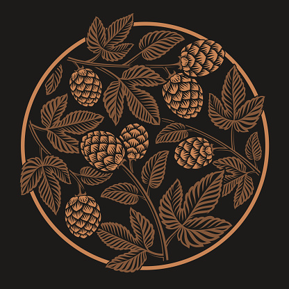 Vintage round hop pattern, design for beer theme