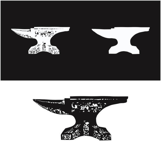 vintage rustic blacksmith iron anvil foundry logo design, profesjonalna obróbka metalu ilustracja hammersmith, anvil, kowal, logo - fulham stock illustrations