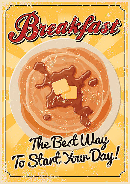 Vintage Screen Printed Breakfast Poster A vintage styled breakfast poster with a screen printed texture. The texture is on its own layer so it's easy to remove. breakfast clipart stock illustrations