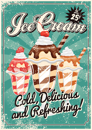 Vintage Screen Printed Ice Cream Poster