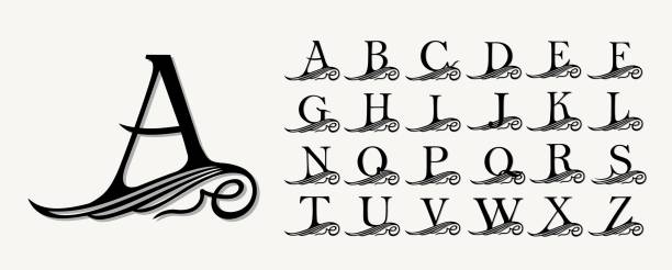 復古套裝。拼寫大寫字母，捲曲為單字、徽記和徽標。美麗的菲利格雷字體。是在概念翼或波。巴羅克風格 - zhou 幅插畫檔、美工圖案、卡通及圖標