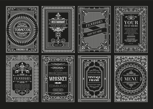 Vintage set retro cards. Template greeting card wedding invitation. Line calligraphic frames  playing card stock illustrations
