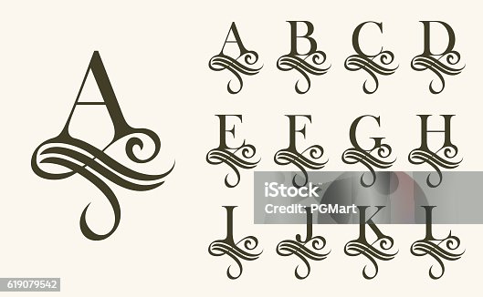 istock Vintage Set1 . Capital Letter for Monograms and Logos. Beautiful Filigree 619079542