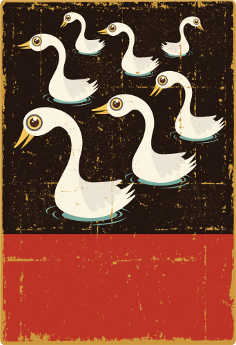 Vintage Seven Swans a Swimming