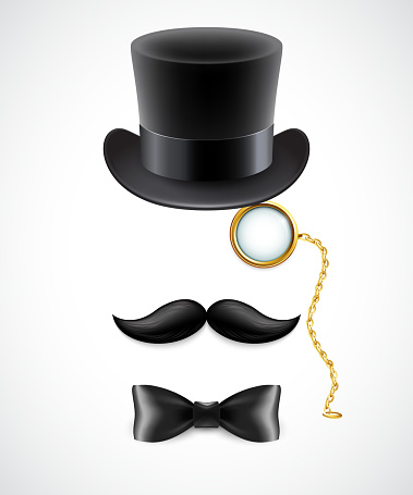 Vintage silhouette of top hat, mustaches, monocle and  bow tie