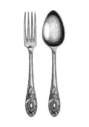 Vintage spoon and fork hand drawing,Spoon and fork sketch art isolate on white background