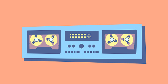 Vintage stereo hi-fi two-cassette tape deck player recorder front panel. Vector illustration.
