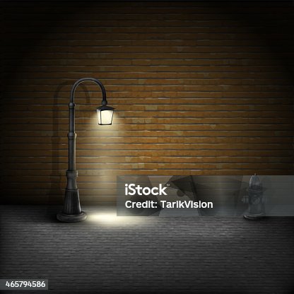 istock Vintage Streetlamp On Brick Wall Background. 465794586