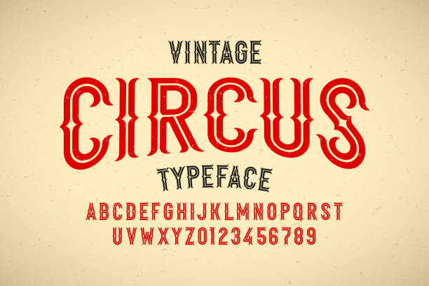 Vintage style Circus typeface Vintage style Circus typeface, alphabet letters and numbers vector illustration circus stock illustrations