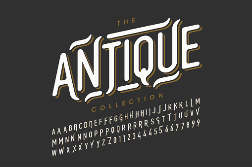 Antique, vintage style font design, vintage alphabet letters and numbers vector illustration