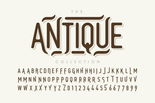 Vintage style font design Antique, vintage style font design, vintage alphabet letters and numbers vector illustration capital architectural feature stock illustrations