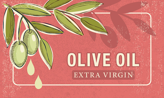 Vintage Style Olives With Oil With Banner