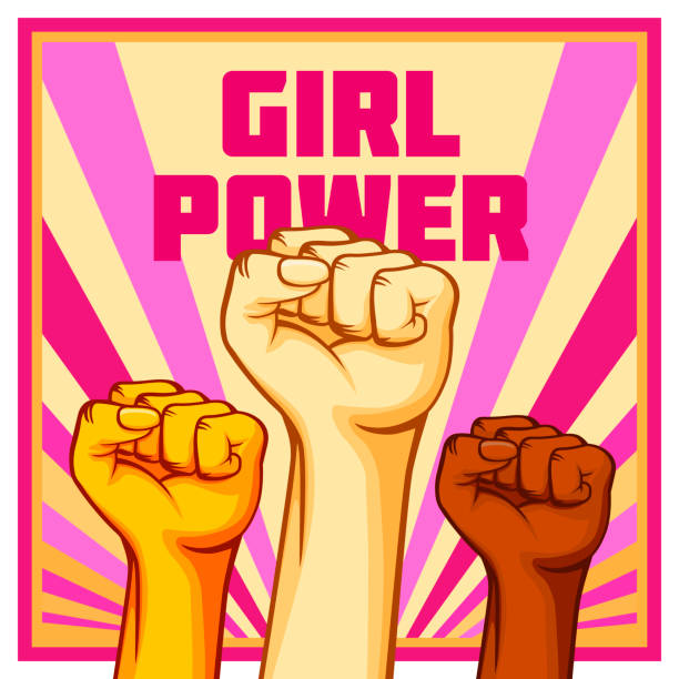 復古風格向量 女孩 權力 海報 提高 拳頭 - 性別歧視 幅插畫檔、美工圖案、卡通及圖標