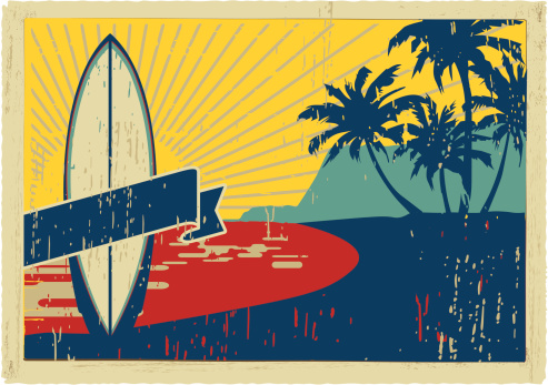 vintage surfboard postcard