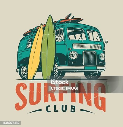 istock Vintage surfing colorful template 1138073132