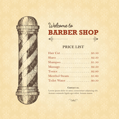 Vintage template of barber shop price list with pole.