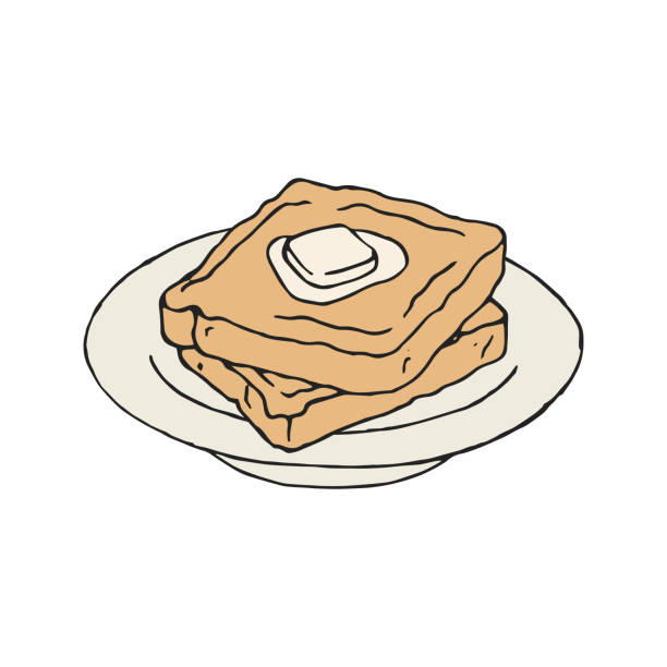 ilustrações de stock, clip art, desenhos animados e ícones de vintage toast bread slice with butter. vector - rabanada