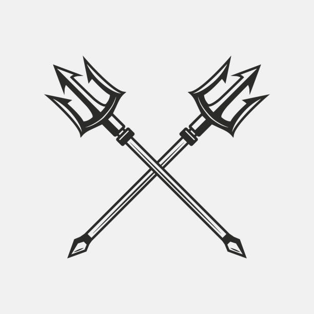 Vintage Trident icon. Crossed Tridents isolated on white background. Vector illustration Vector illustration trident spear stock illustrations