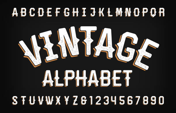 Vintage typeface. Scratched retro letters and numbers in Wild West style. Vintage typeface. Scratched retro letters and numbers in Wild West style. Vector alphabet font for your design. distressed photographic effect illustrations stock illustrations