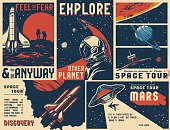 istock Vintage universe posters collection 1218999007